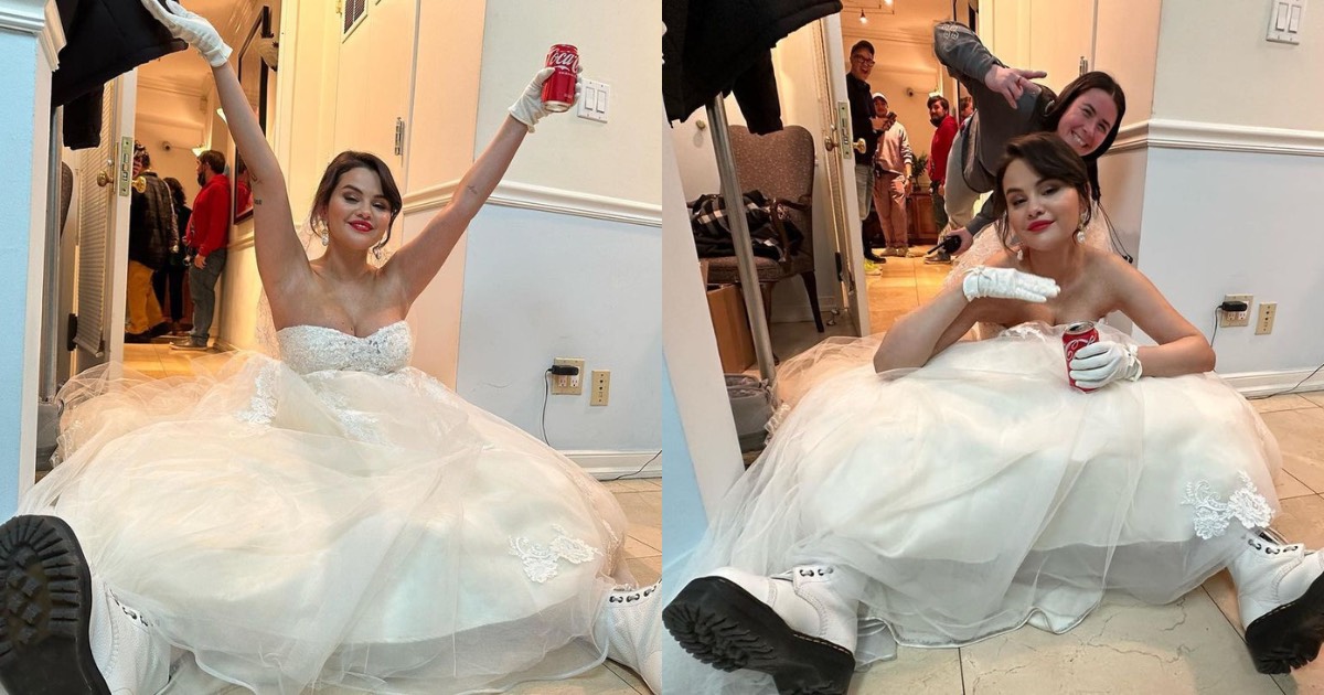 LOOK: Selena Gomez stuns in a wedding dress on the set of 'Only Murders